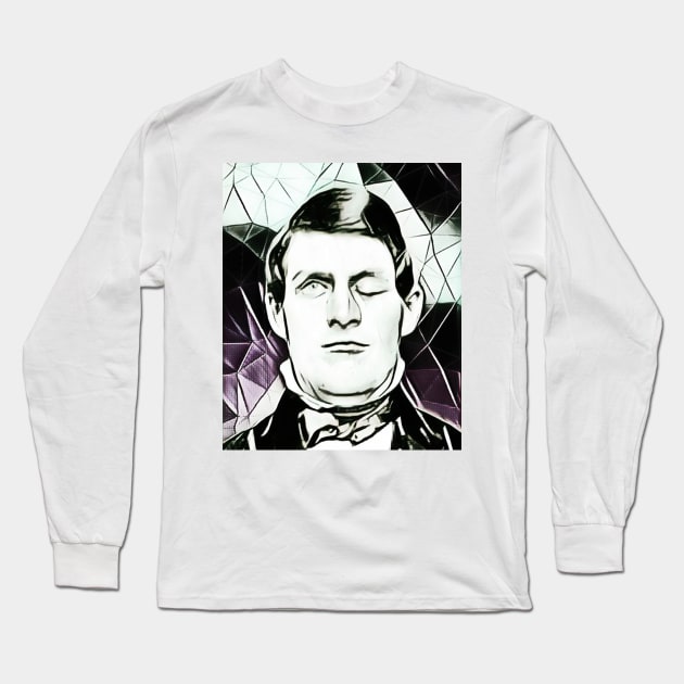 Phineas Gage Black And White Portrait | Phineas Gage Artwork 3 Long Sleeve T-Shirt by JustLit